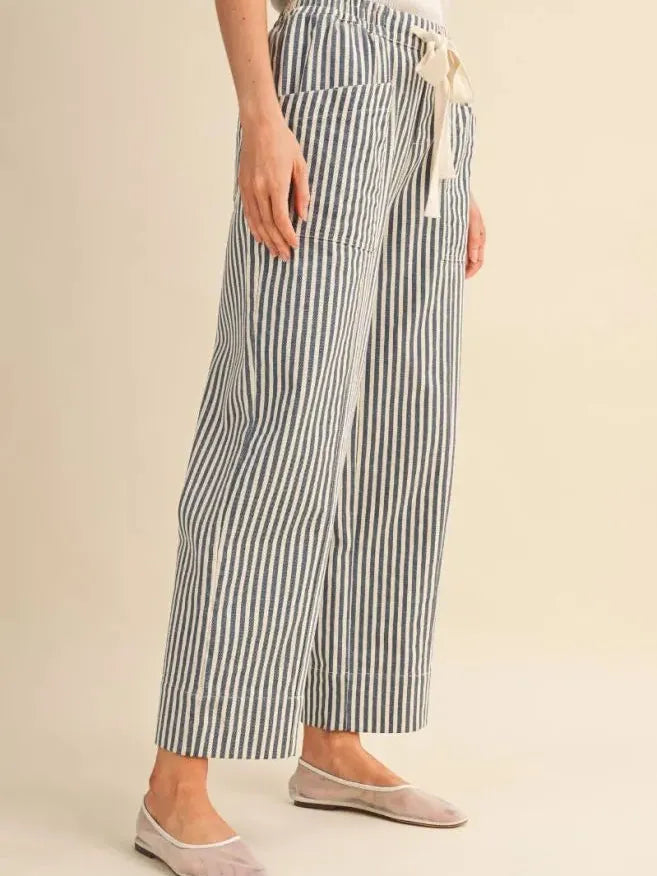 Easy Does It Navy Striped Wide Leg Patch Pocket Pants-Women's Pants-Shop Z & Joxa