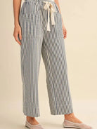 Easy Does It Navy Striped Wide Leg Patch Pocket Pants-Women's Pants-Shop Z & Joxa