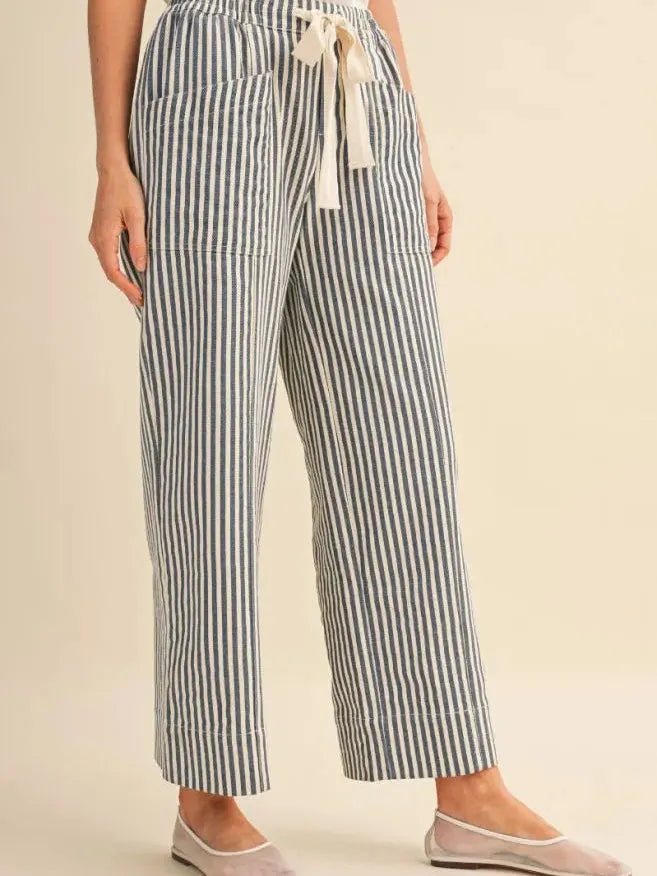 Easy Does It Navy Striped Wide Leg Patch Pocket Pants-Women's Pants-Shop Z & Joxa