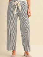 Easy Does It Navy Striped Wide Leg Patch Pocket Pants-Women's Pants-Shop Z & Joxa