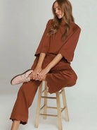 Easy Does It Terra Cotta Brown Scallop Trim Lounge Set-Women's Sets-Shop Z & Joxa