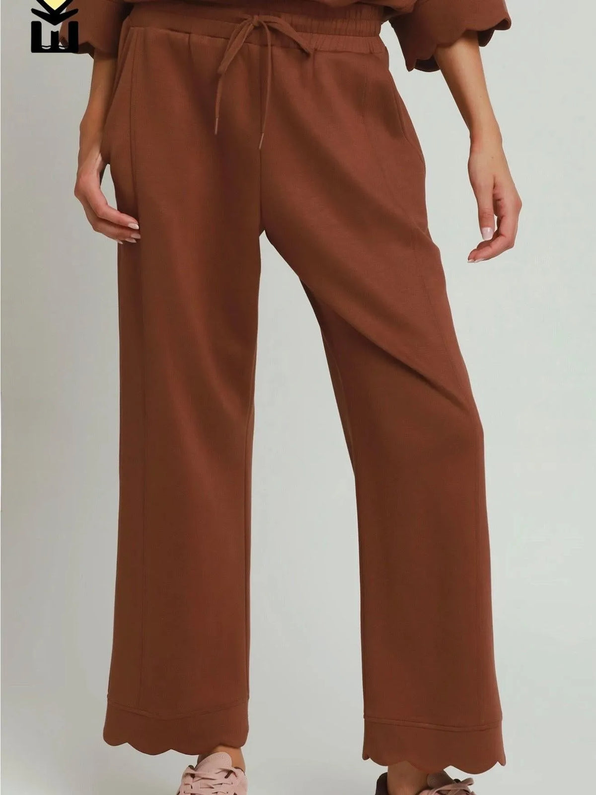 Easy Does It Terra Cotta Brown Scallop Trim Lounge Set-Women's Sets-Shop Z & Joxa