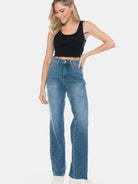 Edge + Ease Tummy Control Raw Hem Straight Jeans by Judy Blue-Women's Jeans-Shop Z & Joxa