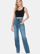Edge + Ease Tummy Control Raw Hem Straight Jeans by Judy Blue-Women's Jeans-Shop Z & Joxa
