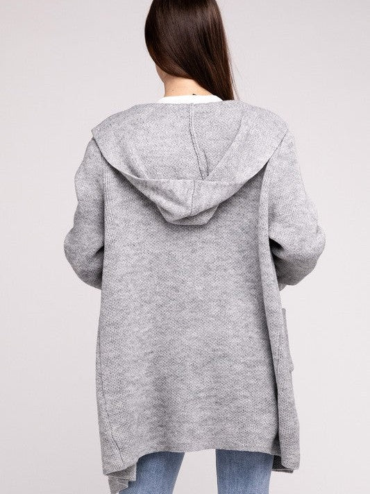 Effortless Style Open Front Hooded Long Cardigan with Front Pockets-Women's Shirts & Tops-Shop Z & Joxa