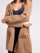 Effortless Style Open Front Hooded Long Cardigan with Front Pockets-Women's Shirts & Tops-Shop Z & Joxa