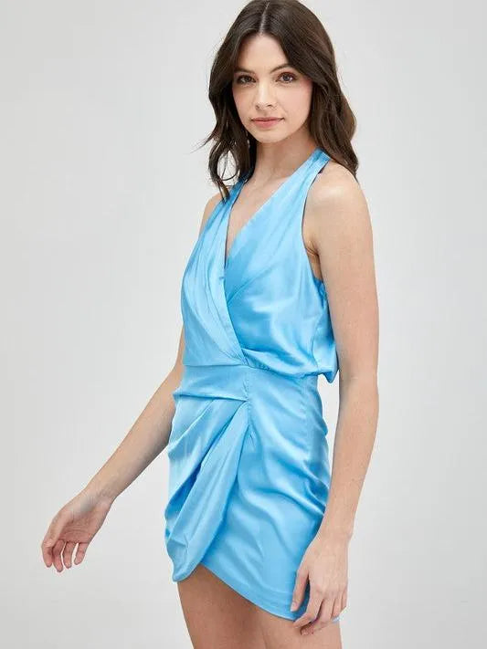 Effortless Style Sleeveless V-Neck Wrap Satin Dress-Women's Dresses-Shop Z & Joxa