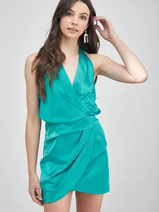 Effortless Style Sleeveless V-Neck Wrap Satin Dress-Women's Dresses-Shop Z & Joxa