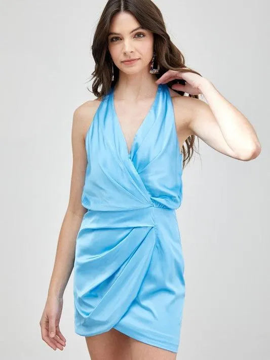 Effortless Style Sleeveless V-Neck Wrap Satin Dress-Women's Dresses-Shop Z & Joxa