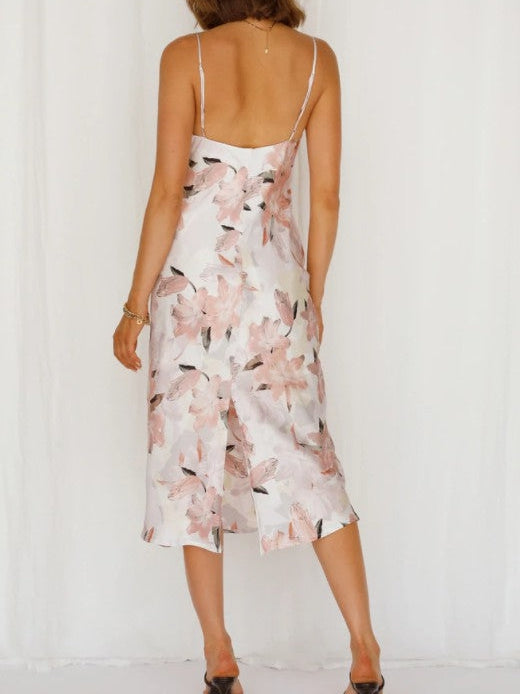 Embrace Floral Satin Print Midi Dress-Women's Clothing-Shop Z & Joxa