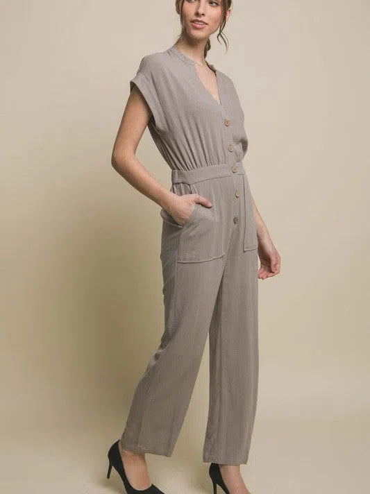 Embrace Self Love V-Neck Pocketed Jumpsuit-Women's Clothing-Shop Z & Joxa