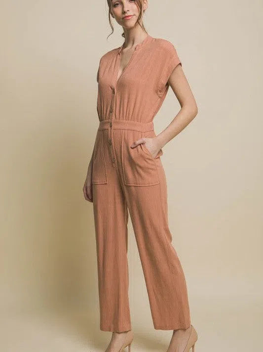 Embrace Self Love V-Neck Pocketed Jumpsuit-Women's Clothing-Shop Z & Joxa