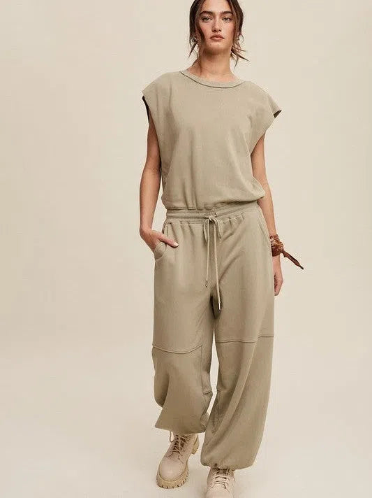 Embrace the Comfy Side Athleisure French Terry Loose Jogger Jumpsuit-Women's Clothing-Shop Z & Joxa