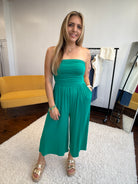 Emerald Elegance Strapless Palazzo Pocket Jumpsuit by Zenana-Women's Jumpsuits-Shop Z & Joxa