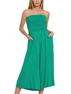 Emerald Elegance Strapless Palazzo Pocket Jumpsuit by Zenana-Women's Jumpsuits-Shop Z & Joxa