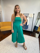 Emerald Elegance Strapless Palazzo Pocket Jumpsuit by Zenana-Women's Jumpsuits-Shop Z & Joxa