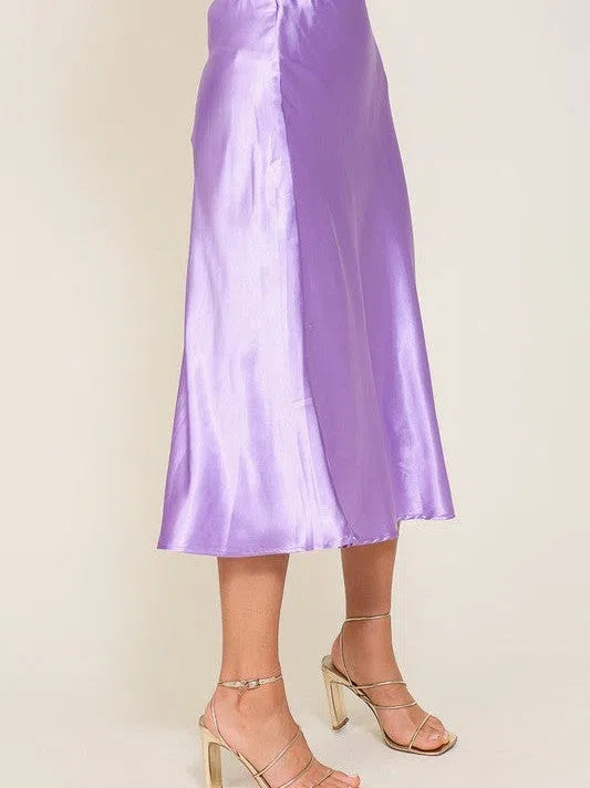 Enchanting Flair High Waist Satin Midi Skirt-Women's Clothing-Shop Z & Joxa