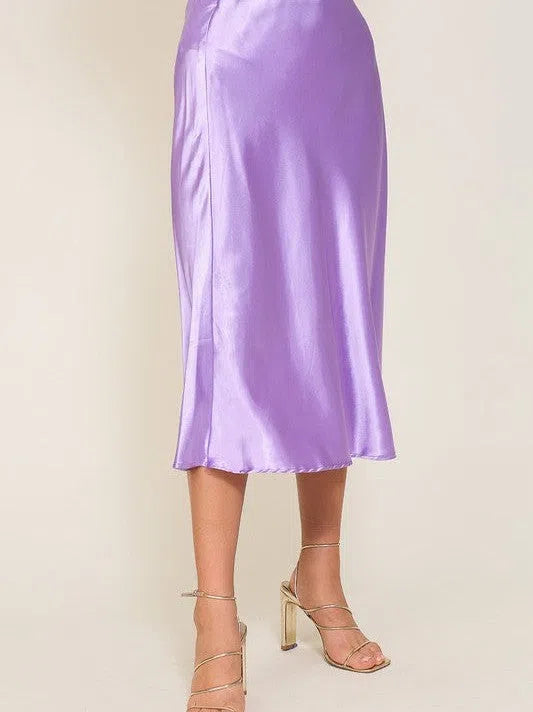 Enchanting Flair High Waist Satin Midi Skirt-Women's Clothing-Shop Z & Joxa