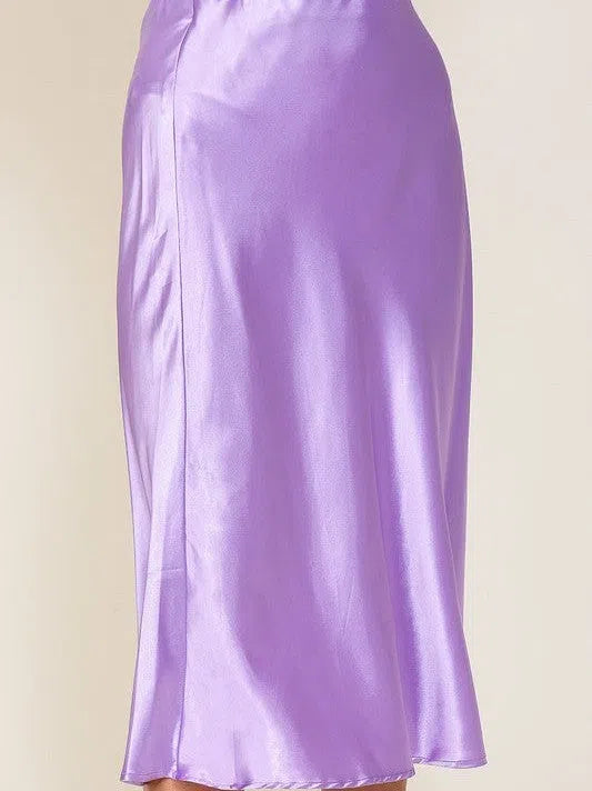 Enchanting Flair High Waist Satin Midi Skirt-Women's Clothing-Shop Z & Joxa