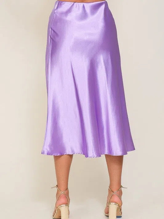 Enchanting Flair High Waist Satin Midi Skirt-Women's Clothing-Shop Z & Joxa