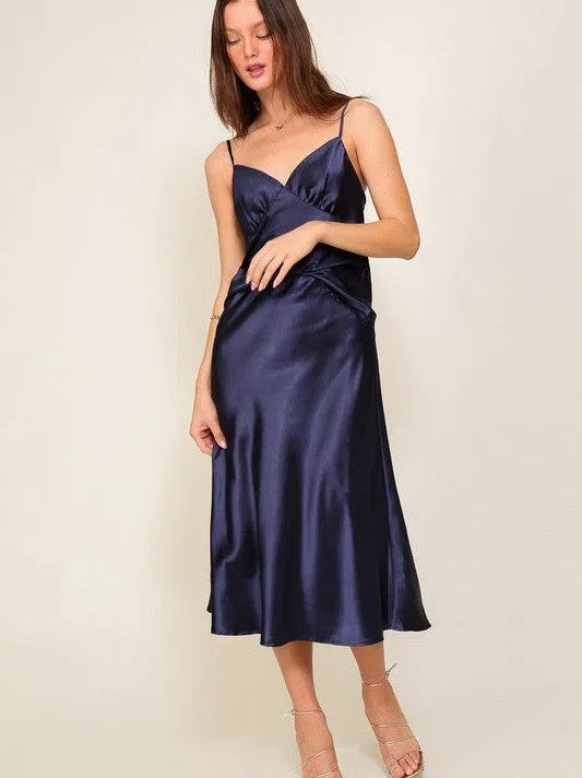 Enchanting Flair High Waist Satin Midi Skirt-Women's Clothing-Shop Z & Joxa