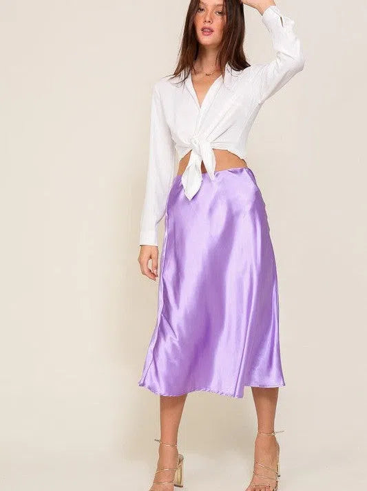 Enchanting Flair High Waist Satin Midi Skirt-Women's Clothing-Shop Z & Joxa