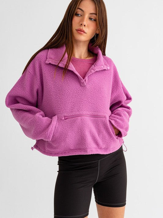 Endless Adventures Boxy Fleece Pullover Sweater with Pocket Detail-Women's Clothing-Shop Z & Joxa