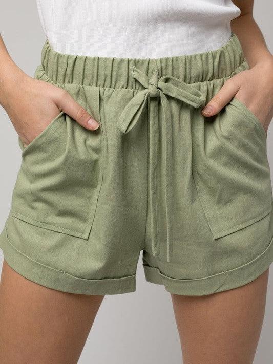 Everyday Fashion Front Pocket Roll-Up Shorts with Elastic Waist-Women's Clothing-Shop Z & Joxa