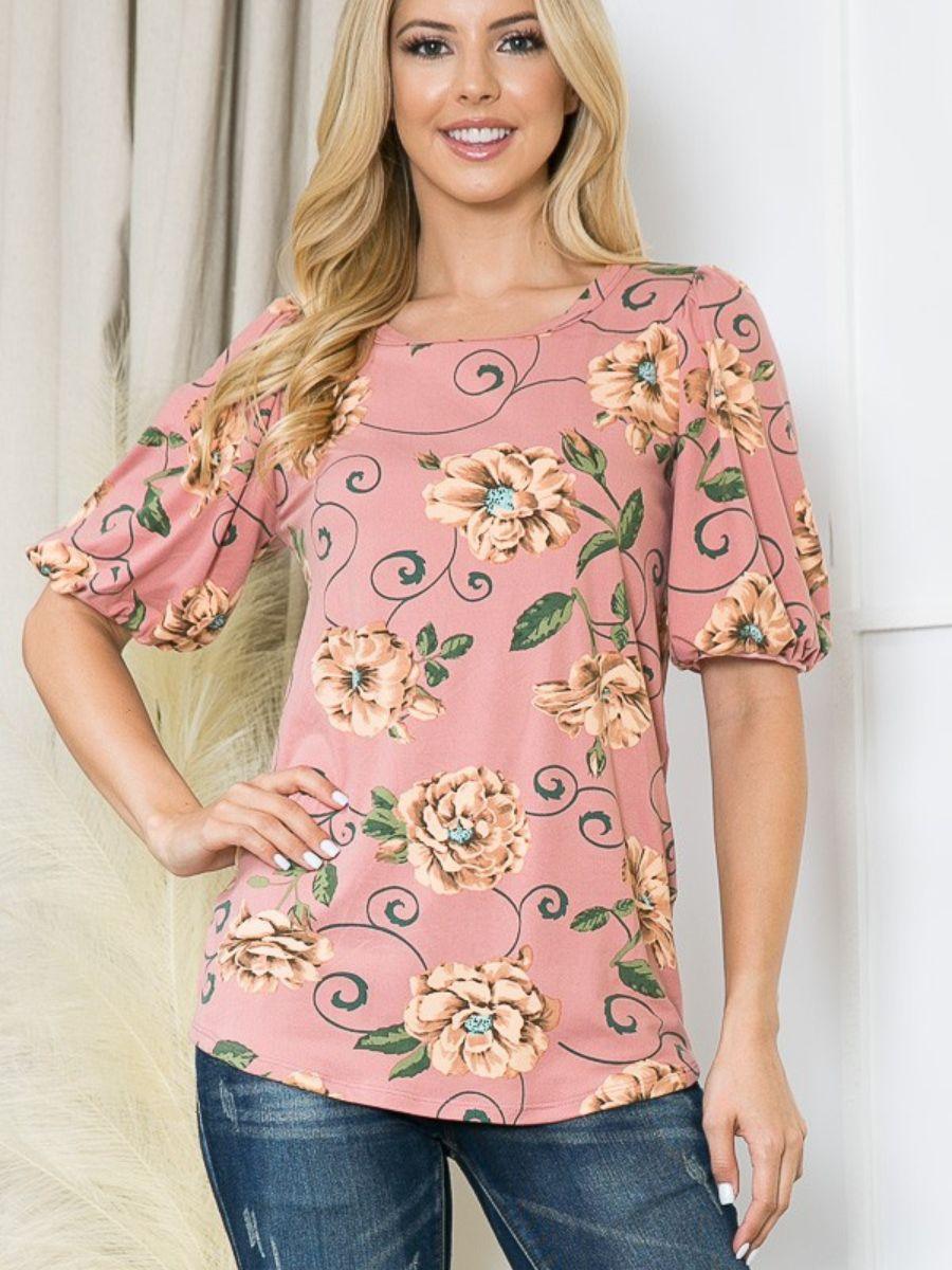 Extra Bubbly Print Jersey Top with Bubble Sleeves-Women's Clothing-Shop Z & Joxa