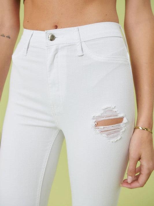 Extreme Flare Distress White Fashion Jeans-Women's Clothing-Shop Z & Joxa