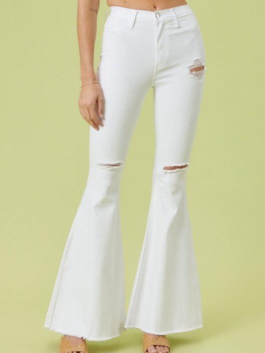 Extreme Flare Distress White Fashion Jeans-Women's Clothing-Shop Z & Joxa