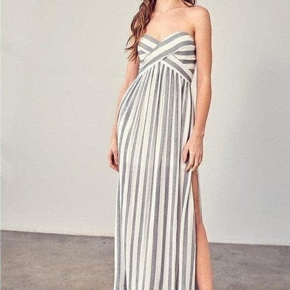 Fabulous Strapless Striped Maxi Dress-Women's Clothing-Shop Z & Joxa