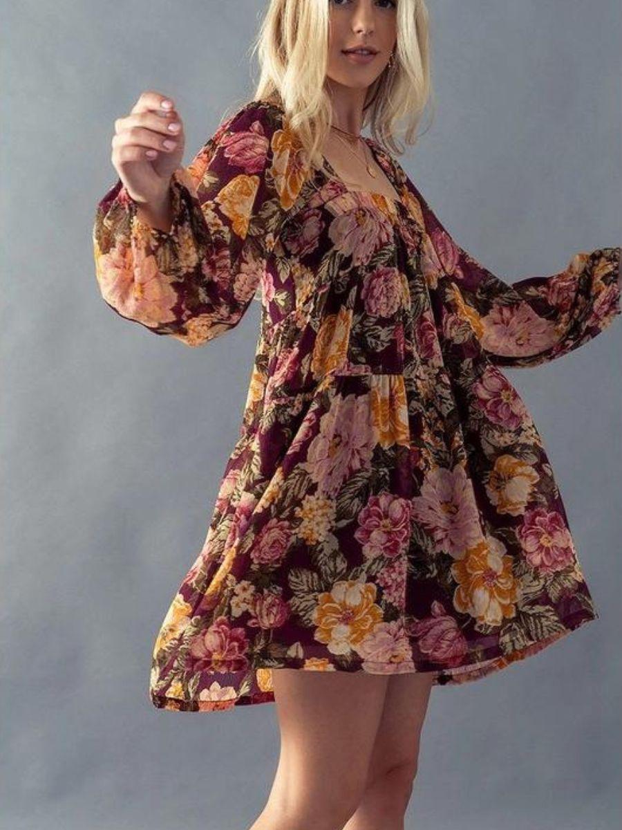 Fall in Love Floral Babydoll Dress-Dresses-Shop Z & Joxa