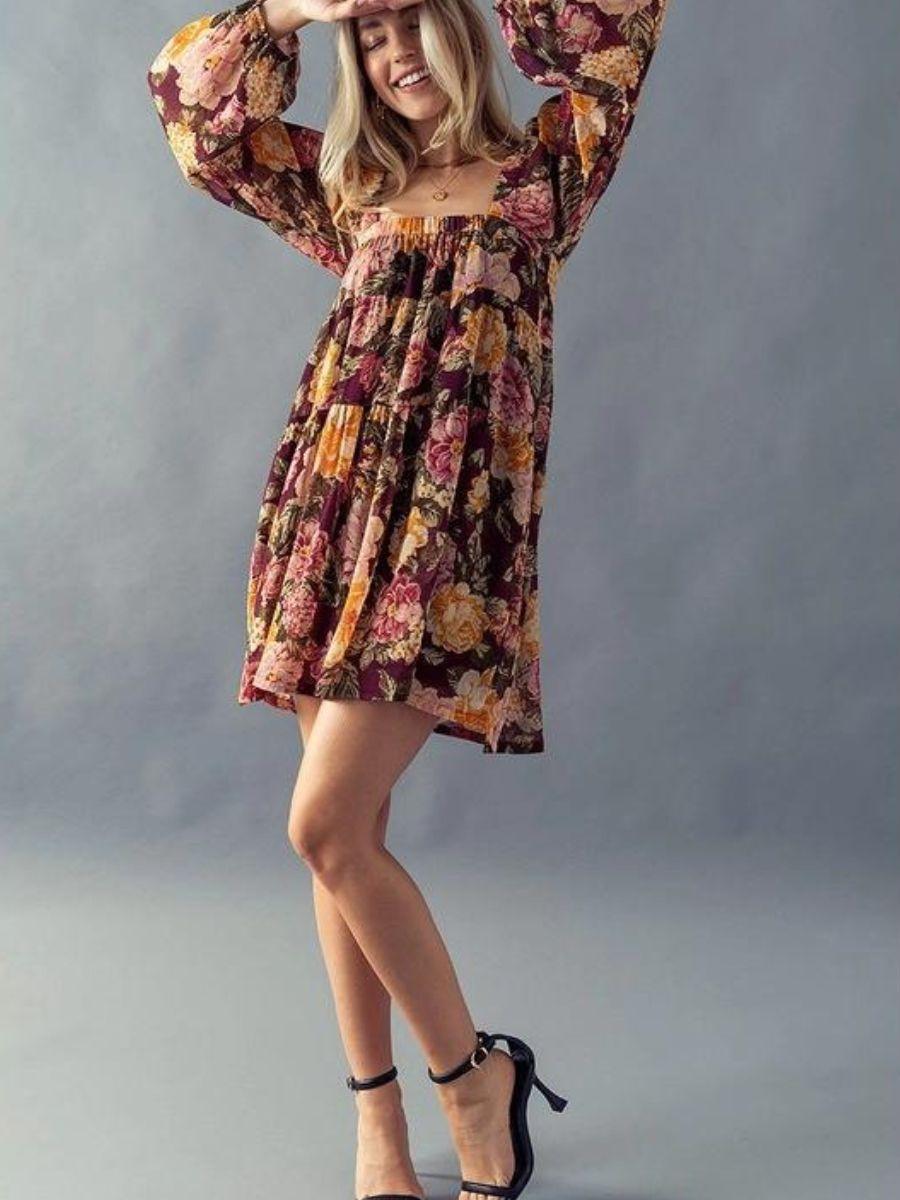 Fall in Love Floral Babydoll Dress L / Burgundy Fall in Love Floral Babydoll Dress L / Burgundy