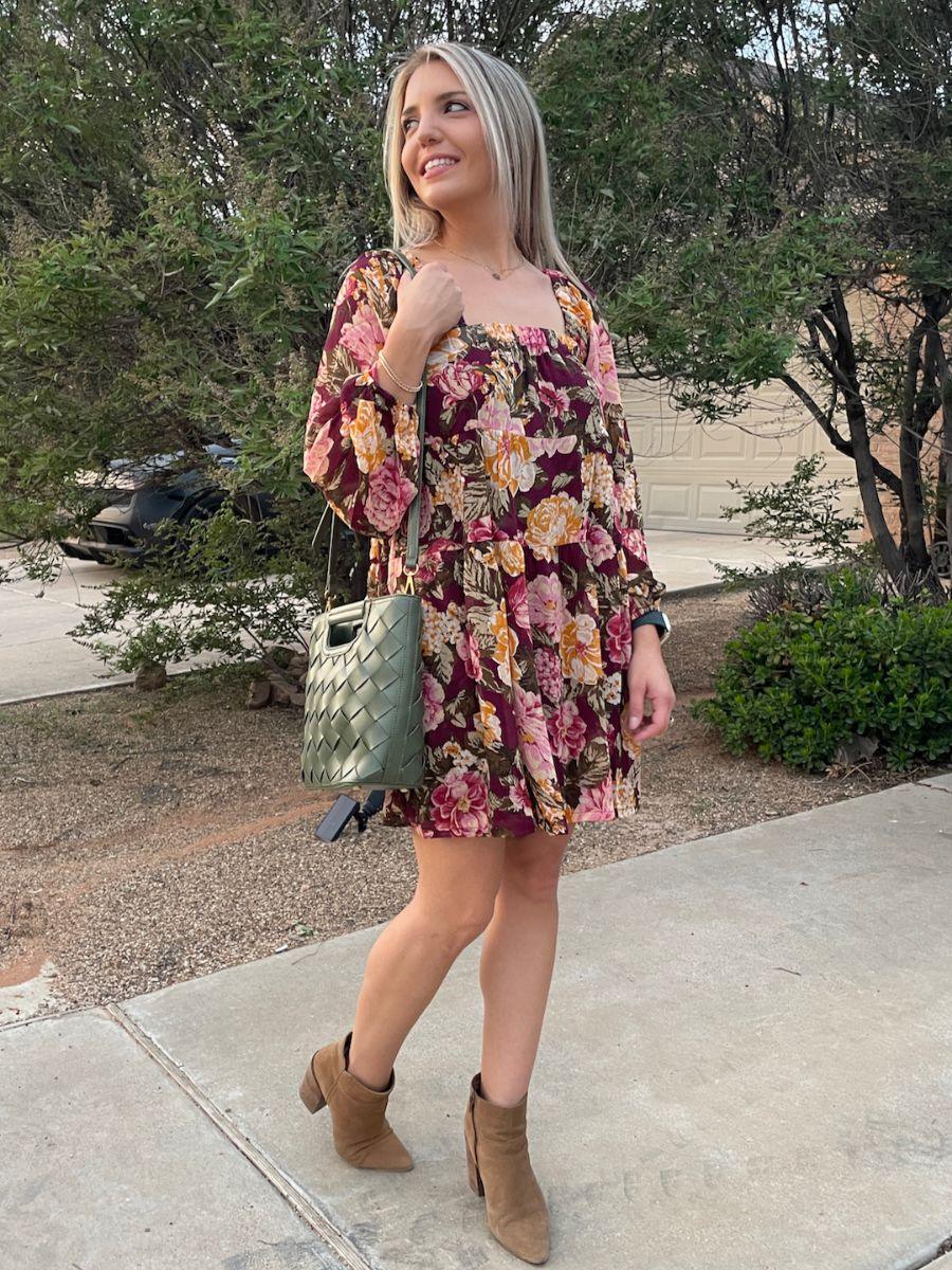 Fall in Love Floral Babydoll Dress L / Burgundy Fall in Love Floral Babydoll Dress L / Burgundy