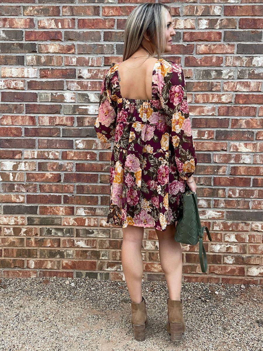 Fall in Love Floral Babydoll Dress L / Burgundy Fall in Love Floral Babydoll Dress L / Burgundy