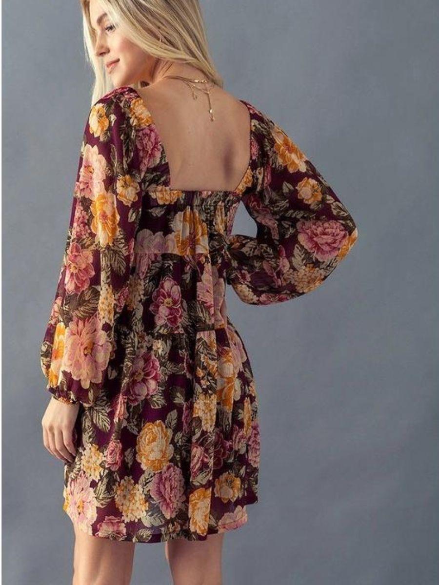 Fall in Love Floral Babydoll Dress L / Burgundy Fall in Love Floral Babydoll Dress L / Burgundy