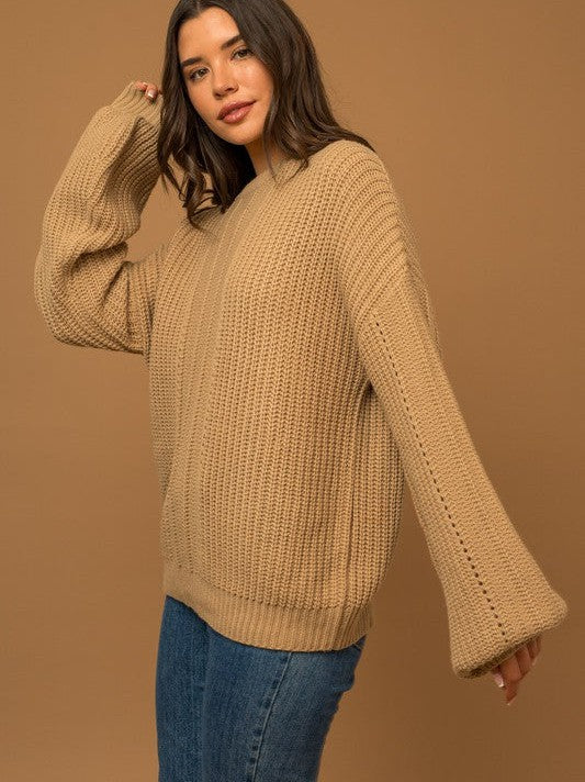 Fall is in the Air Balloon Sleeve Braided Sweater-Women's Clothing-Shop Z & Joxa