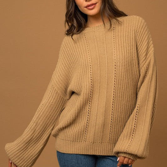 Fall is in the Air Balloon Sleeve Braided Sweater-Women's Clothing-Shop Z & Joxa