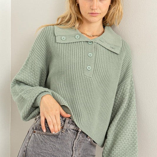 Fashion Forward Wide Collar Sweater with Balloon Sleeves-Women's Clothing-Shop Z & Joxa