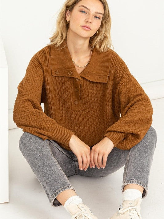 Fashion Forward Wide Collar Sweater with Balloon Sleeves-Women's Clothing-Shop Z & Joxa