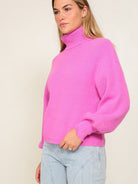 Fashion Fusion Rib Knit Turtleneck Sweater with Bishop Sleeves-Women's Clothing-Shop Z & Joxa