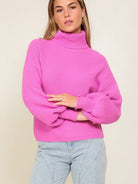 Fashion Fusion Rib Knit Turtleneck Sweater with Bishop Sleeves-Women's Clothing-Shop Z & Joxa