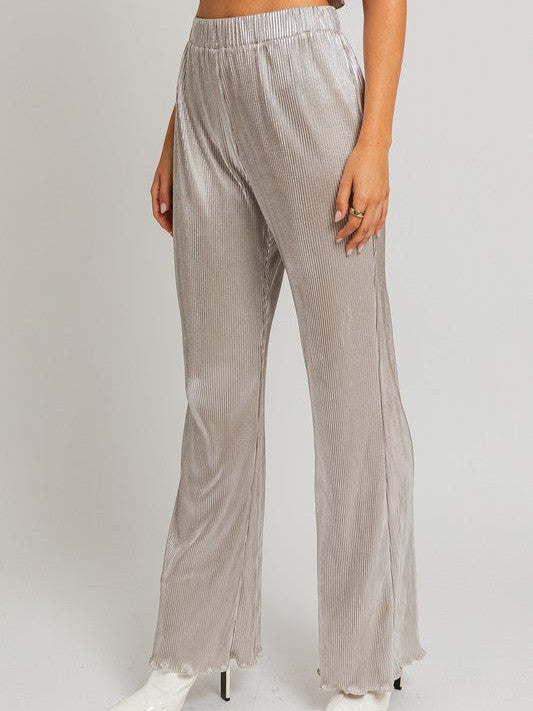 Fashion Me Up Metallic Silver Ribbed Pants-Women's Clothing-Shop Z & Joxa