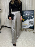 Fashion Me Up Metallic Silver Ribbed Pants-Women's Clothing-Shop Z & Joxa