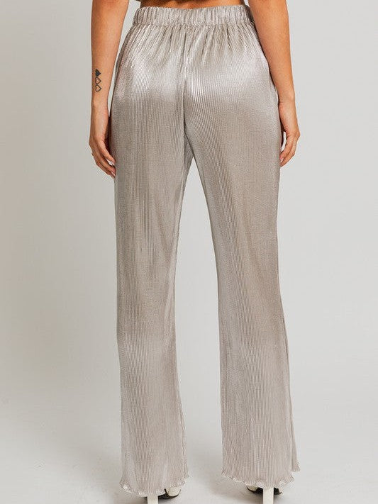 Fashion Me Up Metallic Silver Ribbed Pants-Women's Clothing-Shop Z & Joxa