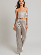 Fashion Me Up Metallic Silver Ribbed Pants-Women's Clothing-Shop Z & Joxa