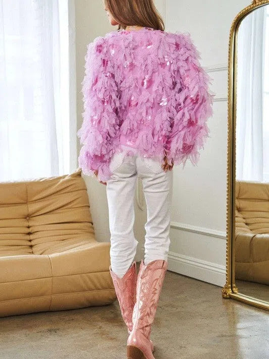 Fashion is Art Tiered Fluffy Ruffle Long Sleeve Party Jacket-Women's Clothing-Shop Z & Joxa