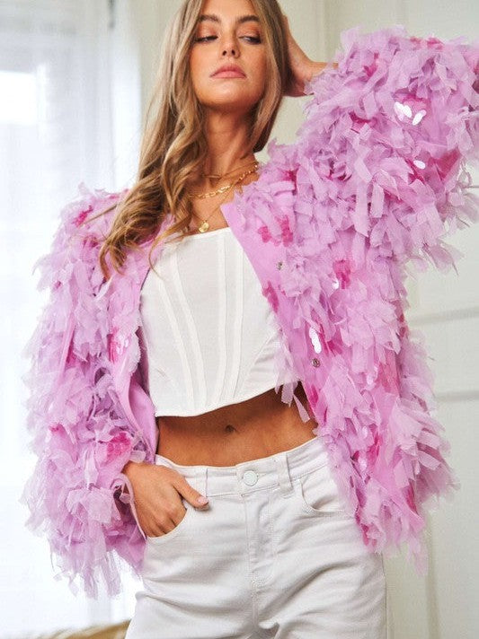 Fashion is Art Tiered Fluffy Ruffle Long Sleeve Party Jacket-Women's Clothing-Shop Z & Joxa