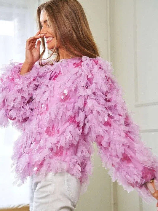 Fashion is Art Tiered Fluffy Ruffle Long Sleeve Party Jacket-Women's Clothing-Shop Z & Joxa